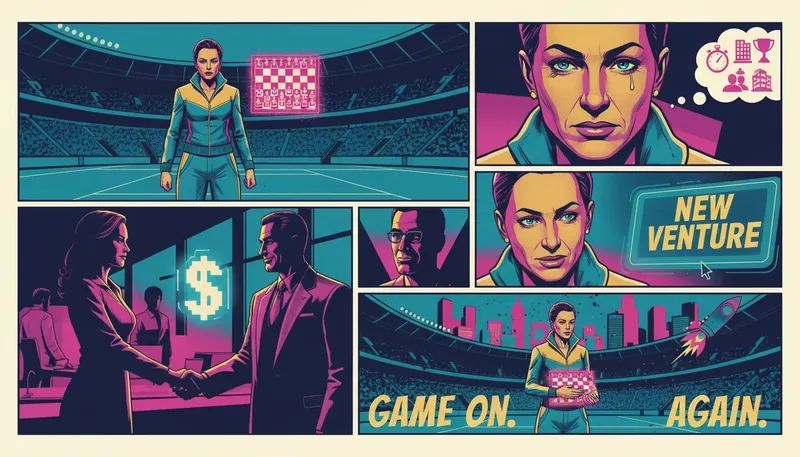 career-relocation-anxiety-psychology-bestie-ai.webp: An elite performer strategically analyzing a chess board in an empty stadium to manage career relocation anxiety psychology.