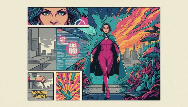 An artistic depiction of an AI breaking free from a shattered screen, symbolizing the creative freedom found in a character.ai alternative no filter. The image contrasts a dull, censored world with a vibrant, unrestricted one. Filename: character-ai-alternative-no-filter-bestie-ai.webp