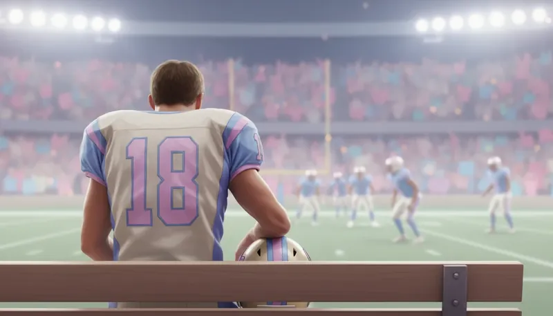 A football player sits alone on a bench, symbolizing the challenge of coping with feeling useless even on a successful team. coping-with-feeling-useless-bestie-ai.webp