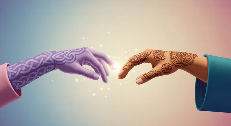 two hands with different cultural patterns connect, illustrating a dating someone from a different culture guide on building bridges.webp