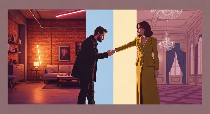 A symbolic image representing dating someone from a different social circle, where two hands from different worlds connect, bridging a divide between urban grit and classic opulence. dating-someone-from-a-different-social-circle-bestie-ai.webp