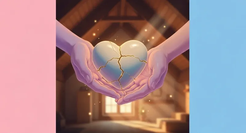 A golden kintsugi heart representing the healing of disorganized attachment style symptoms, disorganized-attachment-style-symptoms-bestie-ai.webp