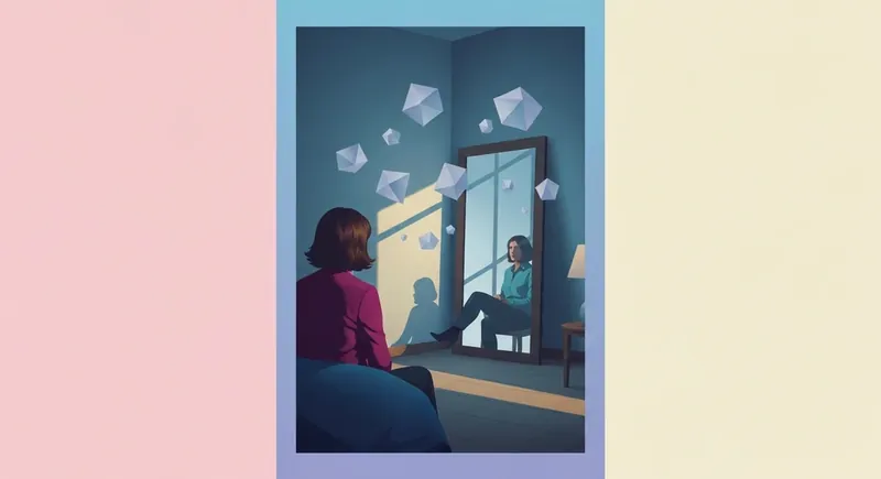 A person experiencing dissociation vs anxiety brain fog as a misty reflection-bestie-ai.webp