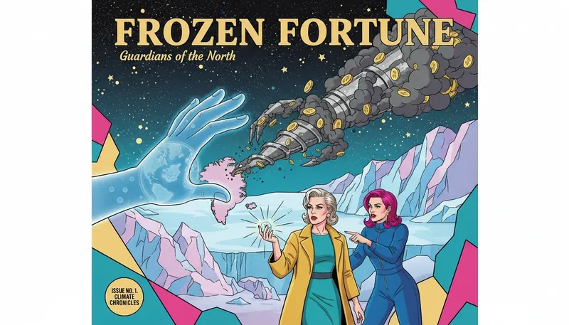 A symbolic representation of eco-anxiety and natural resource management featuring the Greenland coastline protected from industrial extraction. greenland-eco-anxiety-bestie-ai.webp