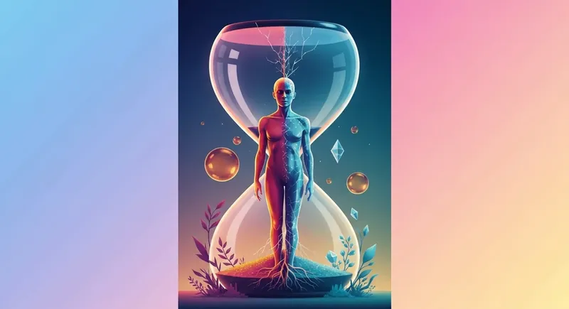 A symbolic representation of emotional deprivation and confusion showing a person transitioning from an icy freeze to emotional warmth in an ethereal hourglass. emotional-deprivation-and-confusion-bestie-ai.webp