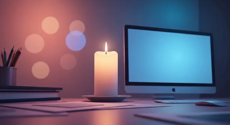 emotional-exhaustion-and-low-motivation-bestie-ai.webp: A single unlit candle on a desk representing the feeling of emotional exhaustion and low motivation.