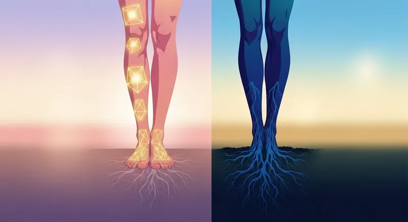A visual comparison of emotional freedom technique vs somatic experiencing represented by a figure connecting neural tapping points and deep earth roots for nervous system healing. emotional-freedom-technique-vs-somatic-experiencing-bestie-ai.webp