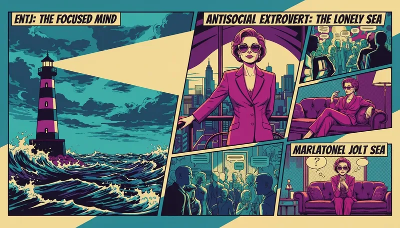 A solitary lighthouse representing the focused mind of an entj antisocial extrovert, shining a light over a dark and complex emotional sea. Filename: entj-antisocial-extrovert-bestie-ai.webp