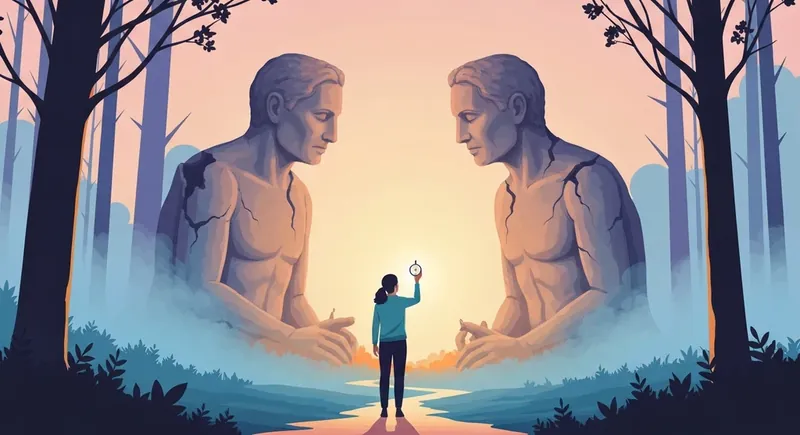 fear-of-disappointing-parents-psychology-bestie-ai.webp. A symbolic representation of the fear of disappointing parents psychology showing an adult finding their own path while parental shadows fade.