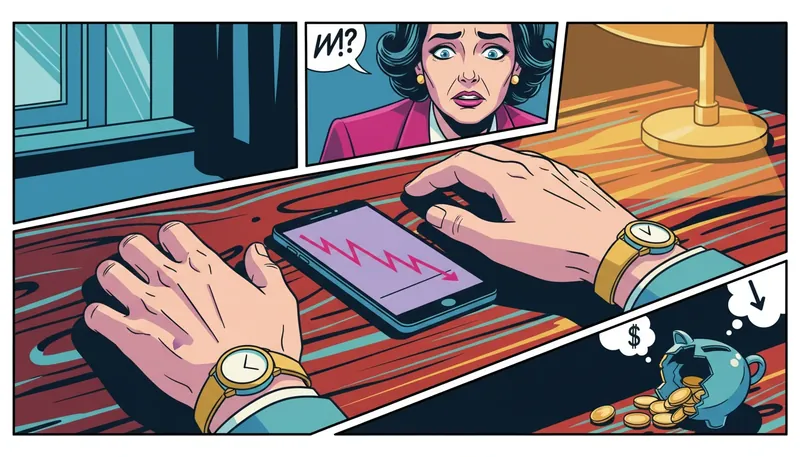 A professional experiencing financial performance anxiety psychology while looking at a downward trend, captured in a moody, cinematic office setting. financial-performance-anxiety-psychology-bestie-ai.webp