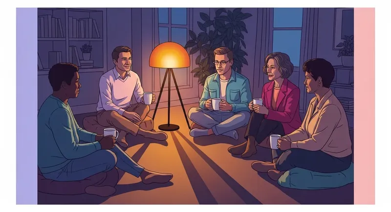 A group of friends finding community and belonging in a cozy apartment setting, finding-community-and-belonging-bestie-ai.webp