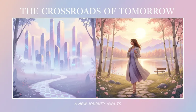 A person contemplating two paths, illustrating the process of finding identity after career change and embracing a new future. Filename: finding-identity-after-career-change-bestie-ai.webp