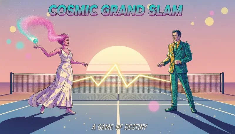gender-dynamics-in-competitive-relationships-bestie-ai.webp - A symbolic representation of balance and equality on a tennis court between two powerful archetypal figures.