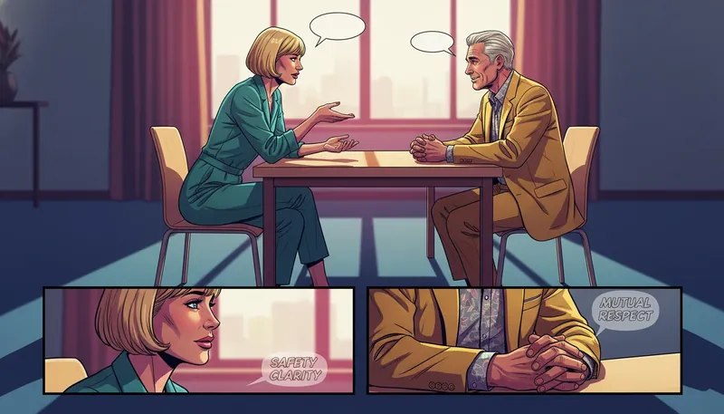 Two colleagues having a respectful discussion, illustrating a guide to giving constructive feedback in a safe environment. guide-to-giving-constructive-feedback-bestie-ai.webp