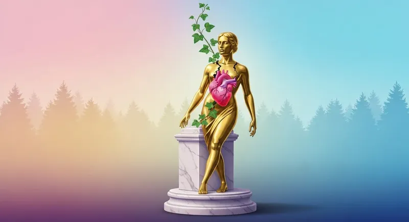 A porcelain figure cracking to reveal life, symbolizing the process of healing from golden child syndrome and breaking family enmeshment. healing-from-golden-child-syndrome-bestie-ai.webp