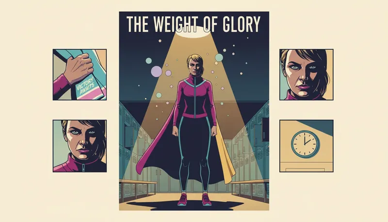 A lone athlete sitting under a heavy spotlight, illustrating the hero complex psychology in high performers through symbolic lighting and shadows. hero-complex-psychology-in-high-performers-bestie-ai.webp