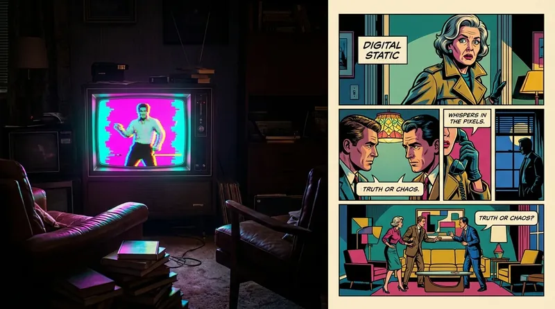 An image illustrating how memes change context, featuring a vintage TV displaying a colorful, modern meme of Jon Hamm dancing, symbolizing the shift from old media to new internet culture. how-memes-change-context-bestie-ai.webp