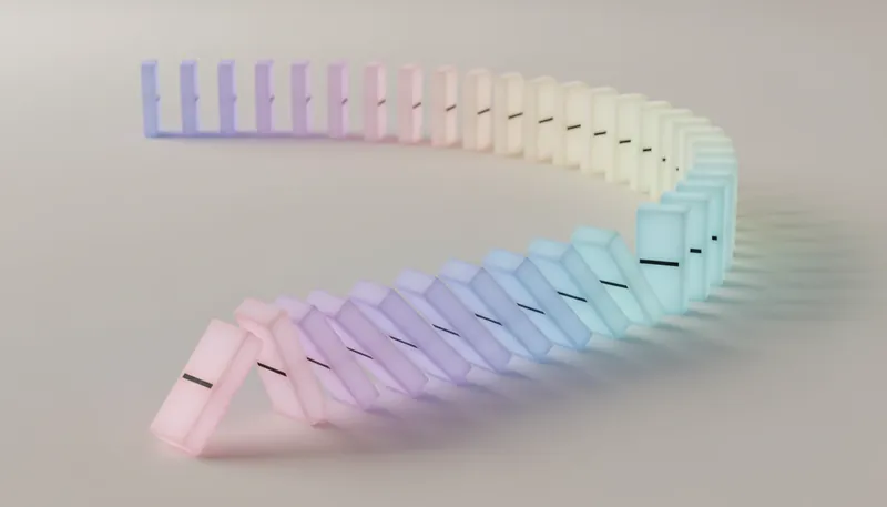 A visual metaphor for how to build consistent habits for success, showing a single domino starting a powerful chain reaction. how-to-build-consistent-habits-for-success-bestie-ai.webp