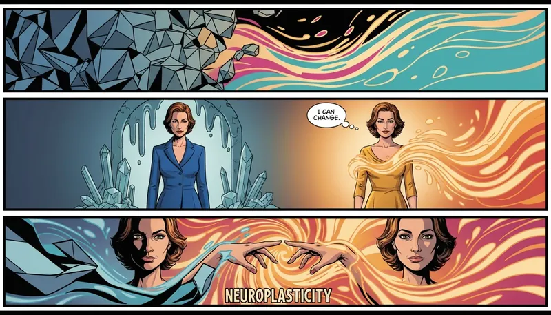 A symbolic image representing how to change personality traits, showing a rigid structure transforming into a fluid, vibrant form. File: how-to-change-personality-traits-bestie-ai.webp