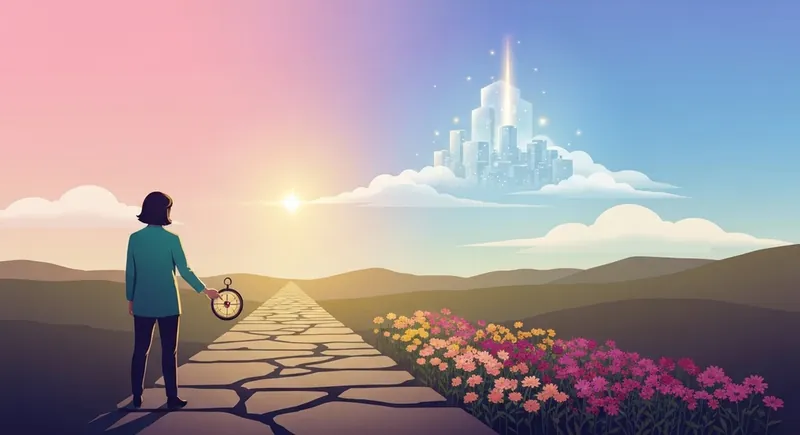 how-to-deal-with-future-faking-bestie-ai.webp - A person learning how to deal with future faking by turning away from a deceptive mirage toward a real, grounded life.