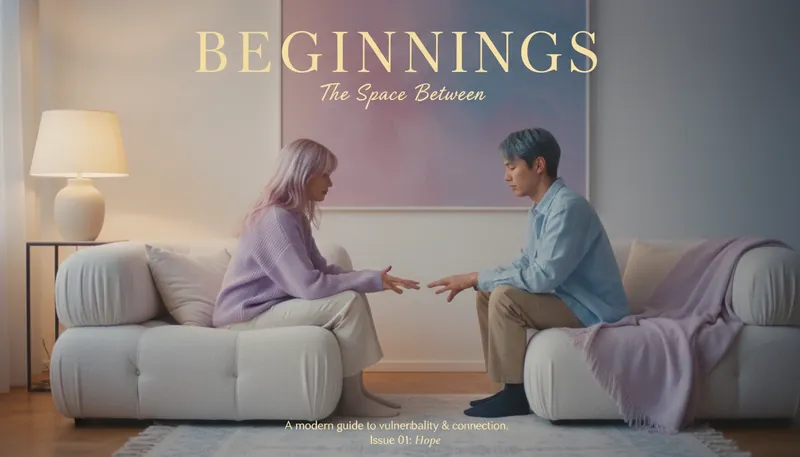 A couple sitting on a couch, representing the challenge of learning how to express feelings in a relationship through gentle connection and vulnerability. how-to-express-feelings-in-a-relationship-bestie-ai.webp