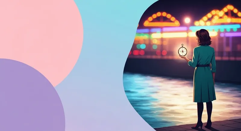 A woman using a compass to navigate a chaotic environment, symbolizing how to handle love bombing-bestie-ai.webp