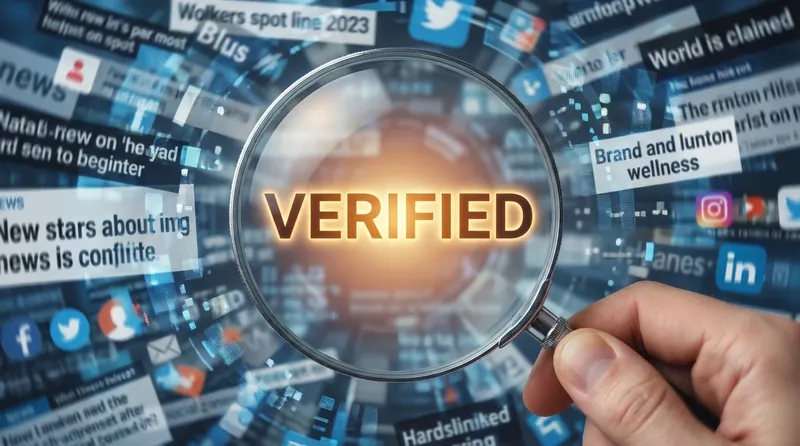 A magnifying glass helps a person learn how to identify credible news sources amidst a sea of digital misinformation and fake headlines. Filename: how-to-identify-credible-news-sources-bestie-ai.webp