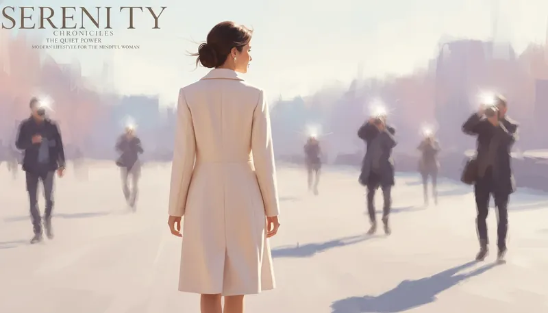 A woman embodying how to remain calm under pressure as she walks away from a chaotic scene, her posture reflecting poise and control. how-to-remain-calm-under-pressure-bestie-ai.webp