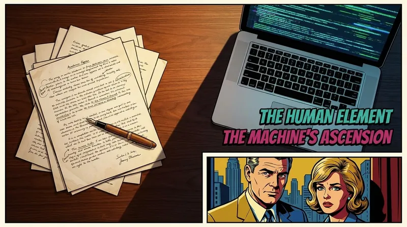 A conceptual image showing a scholar's desk, illustrating the conflict of how to respond to an AI-generated peer review found on a laptop next to traditional research papers. Filename: how-to-respond-to-ai-generated-peer-review-bestie-ai.webp