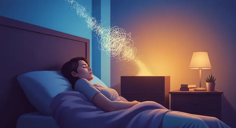 how-to-stop-overthinking-at-night-bestie-ai.webp: A symbolic representation of a person using a brain dump strategy to silence racing thoughts at bedtime for better sleep.