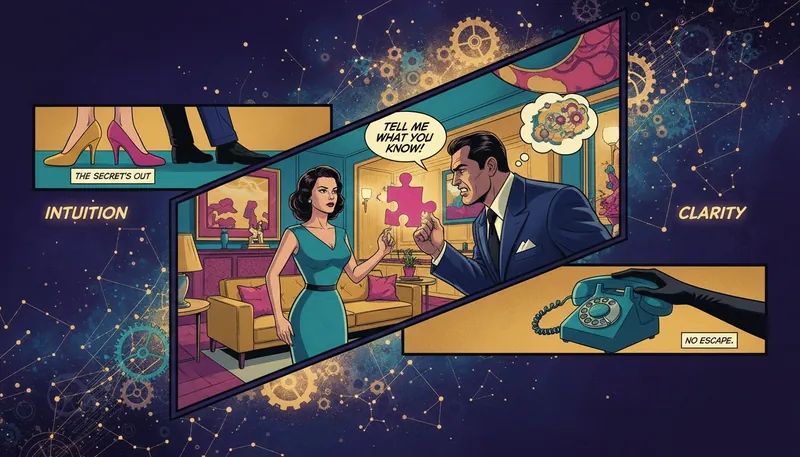 A symbolic representation of the INFJ cognitive function stack, showing a person contemplating a cosmic network of thoughts and feelings. filename: infj-cognitive-function-stack-explained-bestie-ai.webp