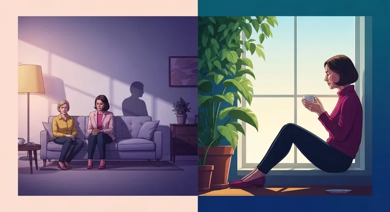 A visual comparison of marital isolation and peaceful solitude, exploring the question: is it better to be single or in an unhappy marriage?-bestie-ai.webp