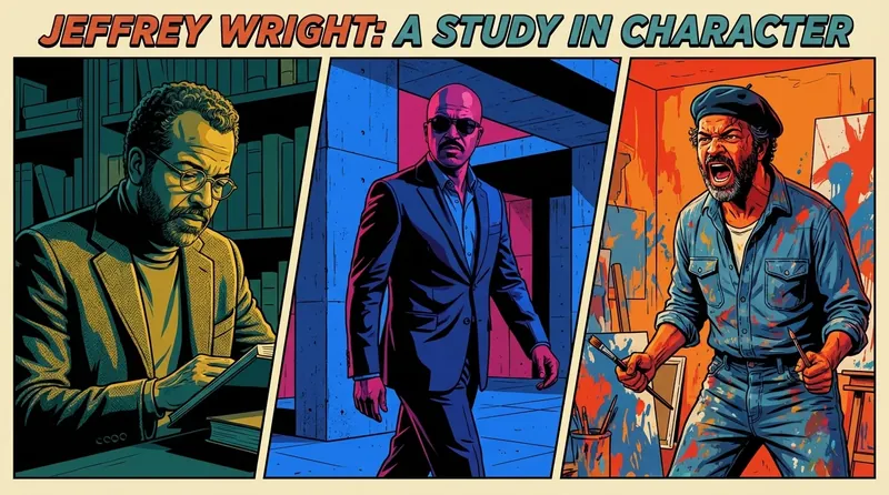 A composite image illustrating the diverse filmography of Jeffrey Wright, showing him in three iconic character types that highlight his incredible range and career. Filename: jeffrey-wright-bestie-ai.webp