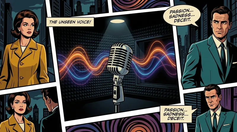 A microphone in a studio with glowing sound waves representing the emotional techniques covered in this jennifer english voice acting guide. Filename: jennifer-english-voice-acting-guide-bestie-ai.webp