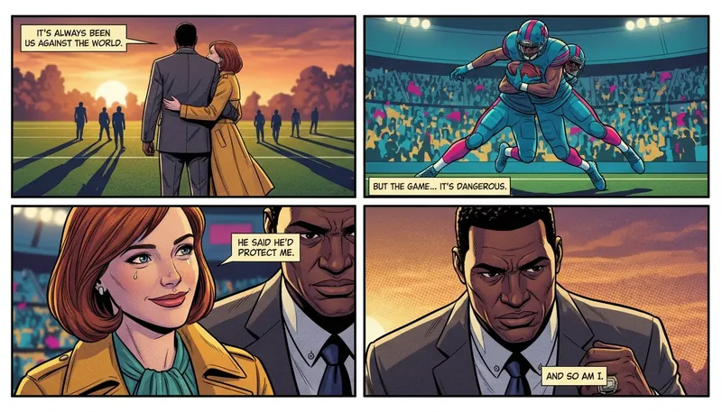 A couple shares an intimate moment, showcasing the Karrueche Tran Deion Sanders body language of comfort and genuine connection on a football sideline. Filename: karrueche-tran-deion-sanders-body-language-bestie-ai.webp