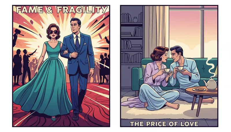 kristen-bell-dax-shepard-marriage-advice-bestie-ai.webp - A conceptual illustration of the contrast between public celebrity life and the private work of the Kristen Bell Dax Shepard marriage advice.