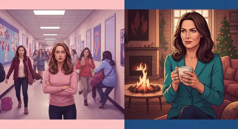 A symbolic image showing the career evolution of Lacey Chabert from her teen movie roles to becoming the queen of comforting holiday films. lacey-chabert-career-evolution-bestie-ai.webp