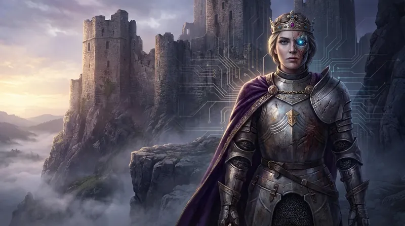 An artistic depiction of the evolution of Lena Headey movies and tv shows, blending her iconic queenly roles with her sci-fi characters to represent her career versatility. filename: lena-headey-movies-and-tv-shows-guide-bestie-ai.webp