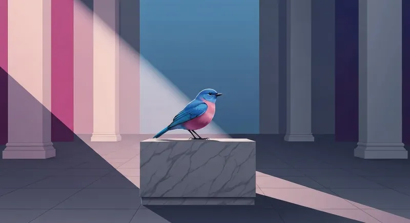 A symbolic representation of assertive communication skills featuring a bird finding its voice in a structured hall, assertive-communication-skills-bestie-ai.webp