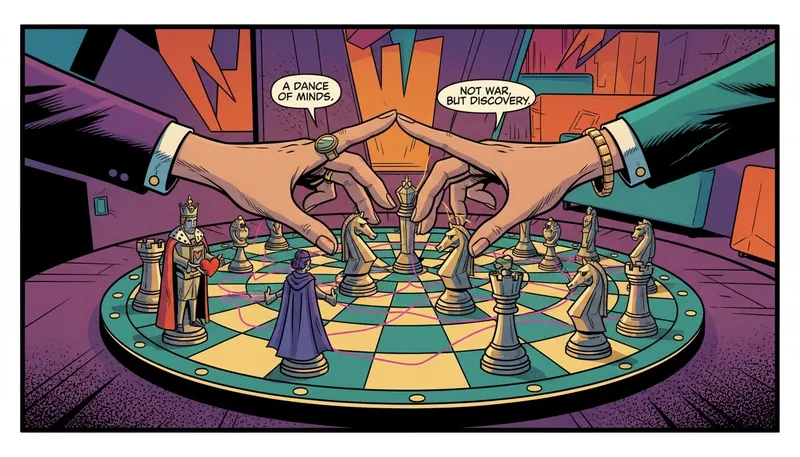 A symbolic image representing the mbti compatibility of celebrity couples, showing two hands strategically moving chess pieces on a board to illustrate relationship dynamics and partnership. Filename: mbti-compatibility-of-celebrity-couples-bestie-ai.webp