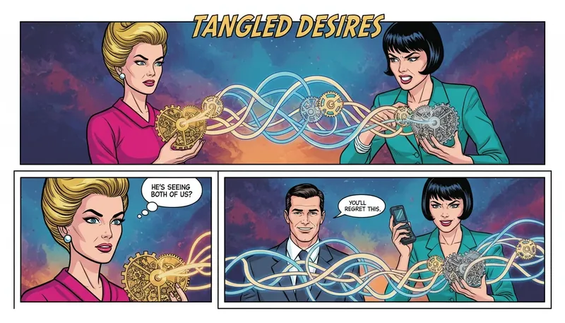 An illustration of two intricate clockwork hearts, representing the complexities of mbti relationship compatibility, connected by a ribbon of light against a nebula. Filename: mbti-relationship-compatibility-bestie-ai.webp