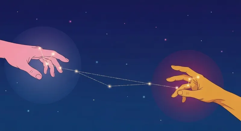 An illustration symbolizing a National Boyfriend Day long distance relationship, showing two constellations connected by a golden thread to represent love across the miles. national-boyfriend-day-long-distance-relationship-bestie-ai.webp