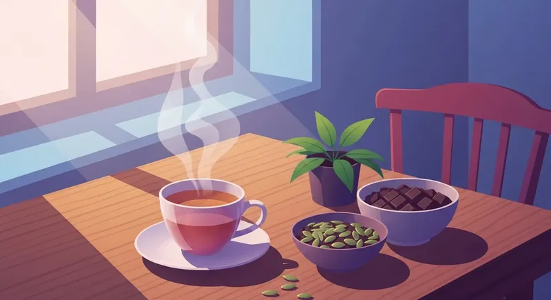 A peaceful setting illustrating natural ways to reduce pms symptoms with herbal tea and magnesium-rich foods, natural-ways-to-reduce-pms-symptoms-bestie-ai.webp