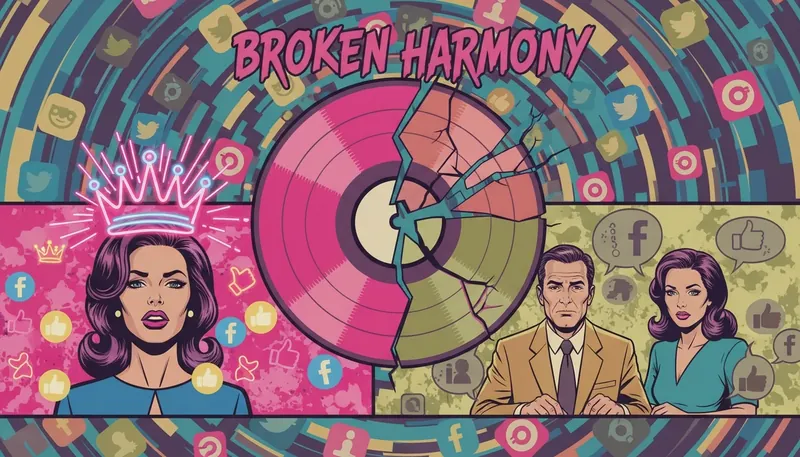 A shattered pink record symbolizing the Nicki Minaj fan reaction politics debate, showing the divide between her music persona and recent actions. Filename: nicki-minaj-fan-reaction-politics-bestie-ai.webp