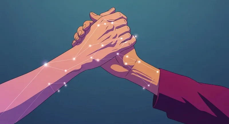 Two hands clasped, symbolizing the deep connection and the creation of authentic nicknames for queer boyfriends. filename: nicknames-for-queer-boyfriends-bestie-ai.webp