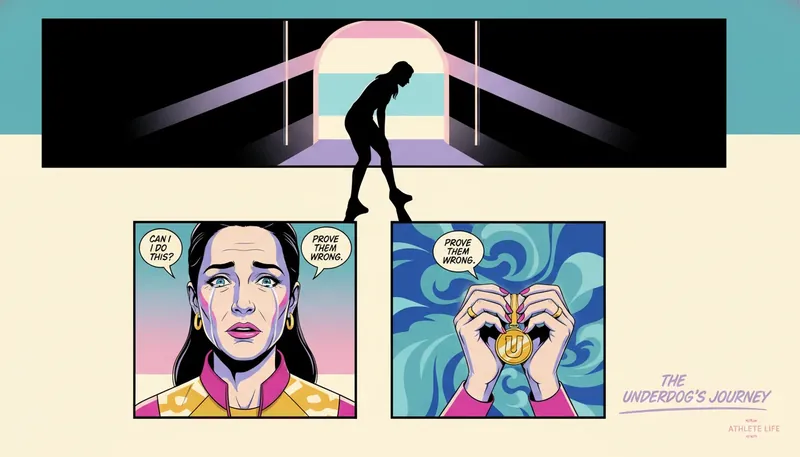 A lone figure standing in the shadows of a stadium tunnel, symbolizing the journey of overcoming underdog syndrome toward personal success. efton-chism-iii-bestie-ai.webp