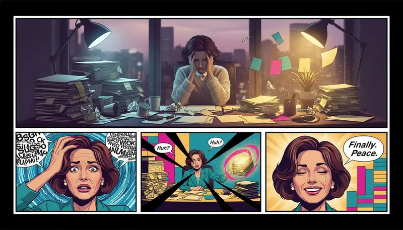 A symbolic image representing the personal assistant cost versus the benefit of reclaimed peace, with a chaotic desk being brought into order. filename: personal-assistant-cost-bestie-ai.webp