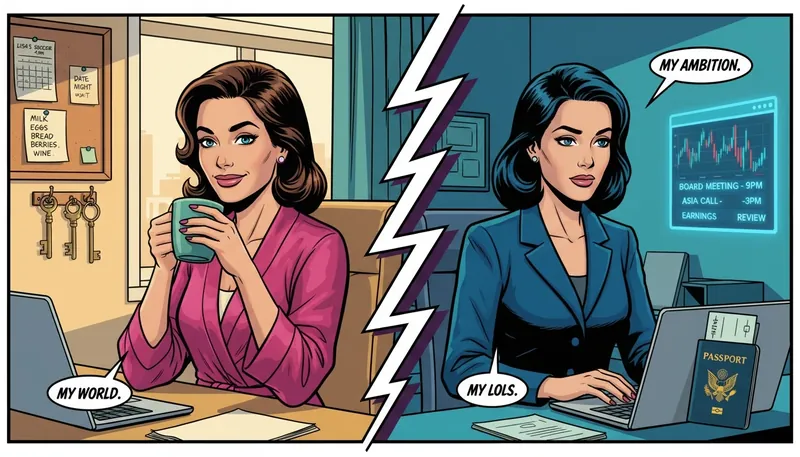 A symbolic image illustrating the personal assistant vs executive assistant roles, with one side showing personal life management and the other showing corporate business operations. File: personal-assistant-vs-executive-assistant-bestie-ai.webp