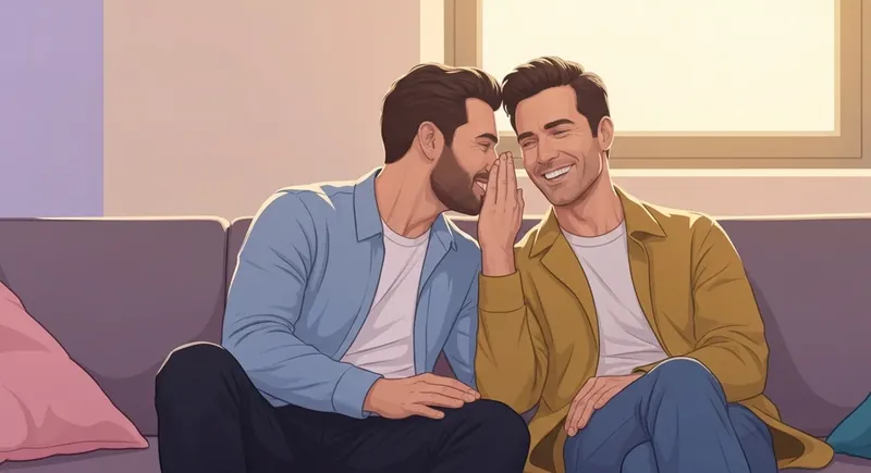 Two men sharing an affectionate, private moment, illustrating the intimacy behind choosing personal pet names for gay boyfriend. filename: pet-names-for-gay-boyfriend-bestie-ai.webp