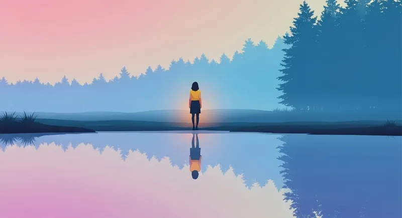 A woman discovering the physical symptoms of chronic stress in women through a symbolic healing journey in nature-physical-symptoms-of-chronic-stress-in-women-bestie-ai.webp